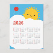 Kawaii Happy Sun 2026 Kalender Briefkaart (Voorkant)