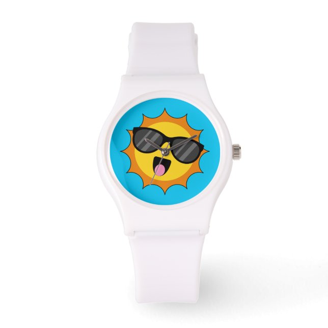 Kawaii Happy Sun met zonnebril Horloge (Voorkant)