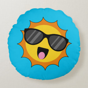 Kawaii Happy Sun met zonnebril Rond Kussen