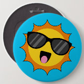 Kawaii Happy Sun met zonnebril Ronde Button 6,0 Cm (Voorkant /achterkant)