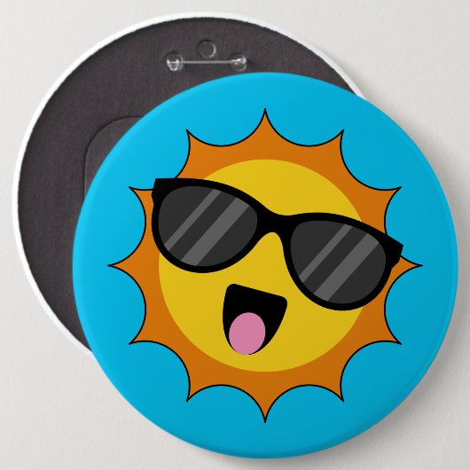 Kawaii Happy Sun met zonnebril Ronde Button 6,0 Cm (Voorkant /achterkant)