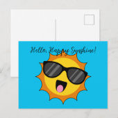 Kawaii Happy Sun met zonnebril | Tekst toevoegen Feestdagenkaart (Voorkant / Achterkant)