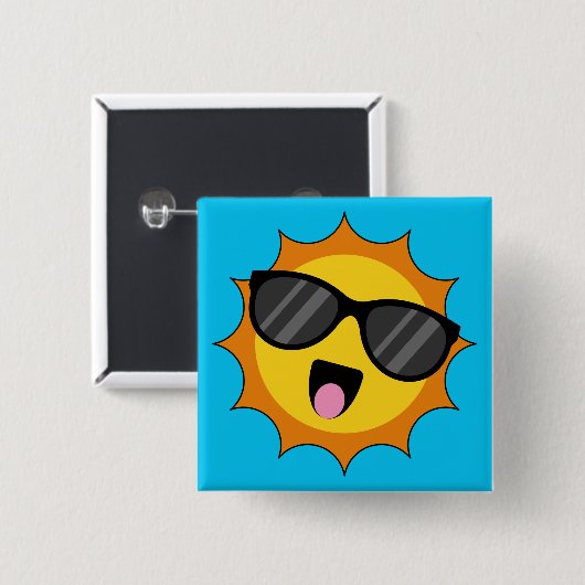 Kawaii Happy Sun met zonnebril Vierkante Button 5,1 Cm (Voorkant /achterkant)