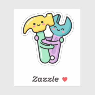 Kawaii Happy Tools Hamer Sleutel Moederdag/Vaderda Sticker