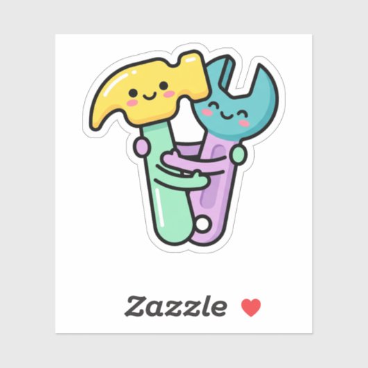 Kawaii Happy Tools Hamer Sleutel Moederdag/Vaderda Sticker (Vel)