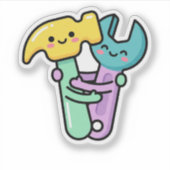 Kawaii Happy Tools Hamer Sleutel Moederdag/Vaderda Sticker (Voorkant)