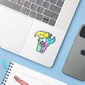 Kawaii Happy Tools Hamer Sleutel Moederdag/Vaderda Sticker (Laptop met iPhone)