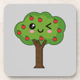 Kawaii Happy Winking Apple Tree Bier Onderzetter