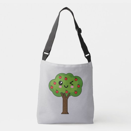 Kawaii Happy Winking Apple Tree Crossbody Tas (Voorkant)