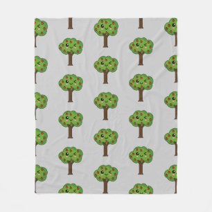 Kawaii Happy Winking Apple Tree Fleece Deken