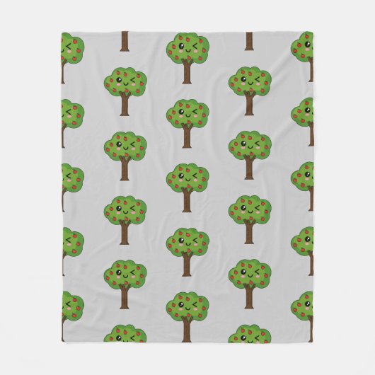 Kawaii Happy Winking Apple Tree Fleece Deken (Voorkant)