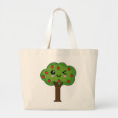 Kawaii Happy Winking Apple Tree Grote Tote Bag (Voorkant)