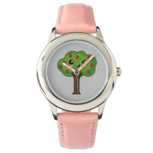 Kawaii Happy Winking Apple Tree Horloge