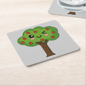 Kawaii Happy Winking Apple Tree Kartonnen Onderzetters (Schuin)
