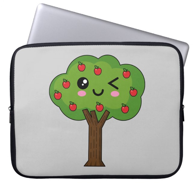 Kawaii Happy Winking Apple Tree Laptop Sleeve (Voorkant)