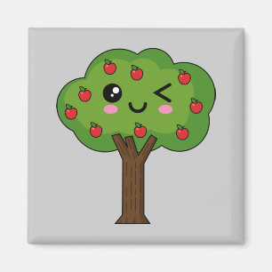 Kawaii Happy Winking Apple Tree Magneet