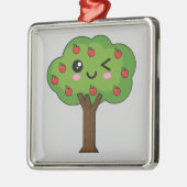 Kawaii Happy Winking Apple Tree Metalen Ornament (Links)