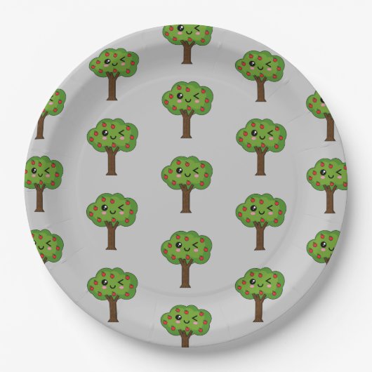 Kawaii Happy Winking Apple Tree Papieren Bordje (Voorkant)