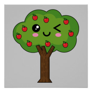 Kawaii Happy Winking Apple Tree Perfect Poster