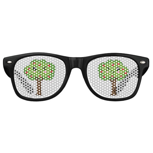 Kawaii Happy Winking Apple Tree Retro Zonnebril (Voorkant)