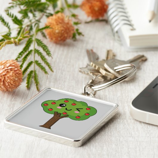 Kawaii Happy Winking Apple Tree Sleutelhanger (Zijkant)