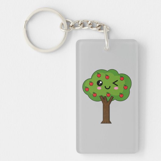 Kawaii Happy Winking Apple Tree Sleutelhanger (Voorkant)