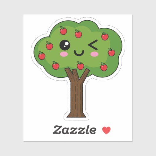 Kawaii Happy Winking Apple Tree Sticker (Vel)