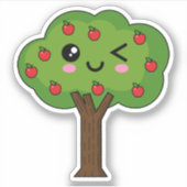 Kawaii Happy Winking Apple Tree Sticker (Voorkant)