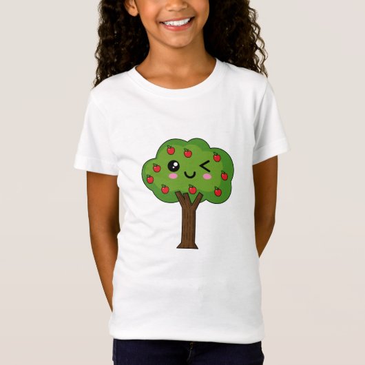 Kawaii Happy Winking Apple Tree T-shirt (Voorkant)