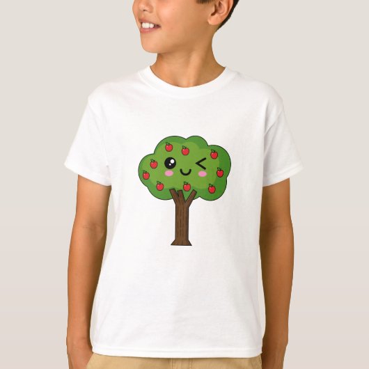 Kawaii Happy Winking Apple Tree T-shirt (Voorkant)