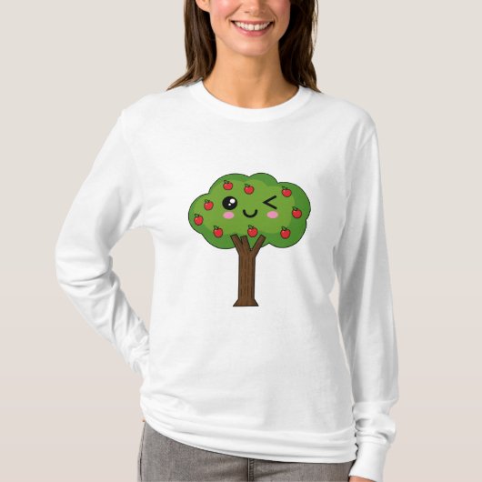 Kawaii Happy Winking Apple Tree T-shirt (Voorkant)