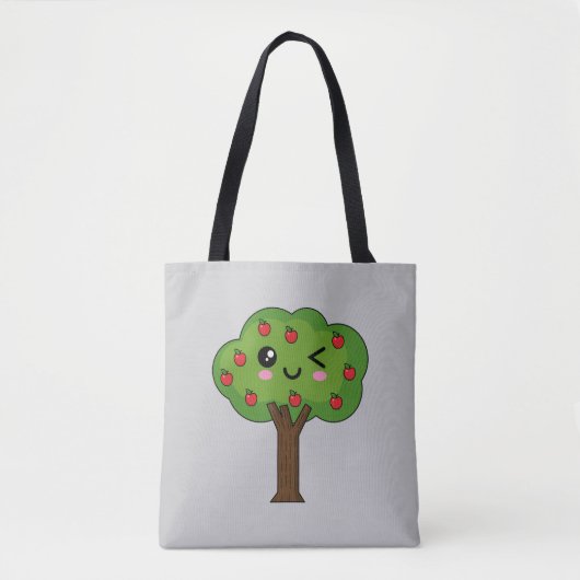 Kawaii Happy Winking Apple Tree Tote Bag (Voorkant)