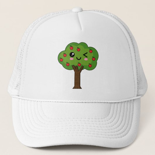Kawaii Happy Winking Apple Tree Trucker Pet (Voorkant)