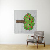 Kawaii Happy Winking Apple Tree Wandkleed (In Situ (horizontaal))