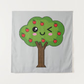 Kawaii Happy Winking Apple Tree Wandkleed (Voorkant)
