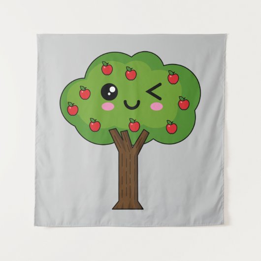 Kawaii Happy Winking Apple Tree Wandkleed (Voorkant)