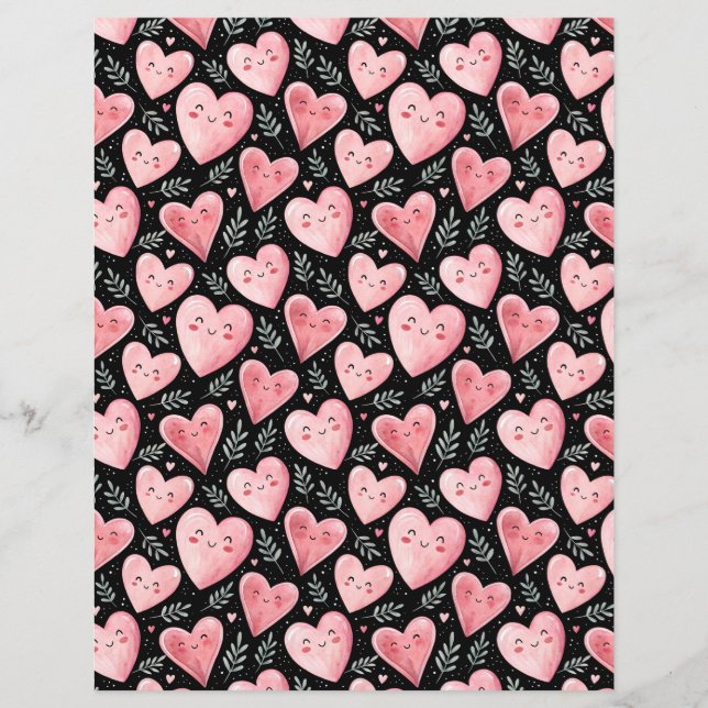 Kawaii hart patroon plakboek papier roze zwart (Voorkant)