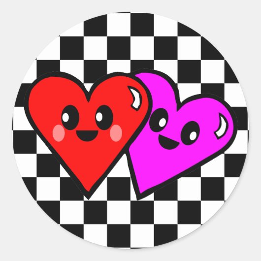 Kawaii-harten en geruite stickers (Voorkant)