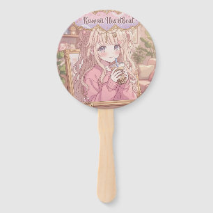Kawaii Hartslag Boba Thee Anime Meisje Esthetisch Handwaaier