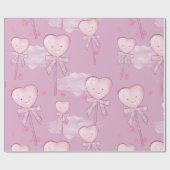 Kawaii Heart Lollipop Pattern – Pastel Paarse Cadeaupapier (Vlak)
