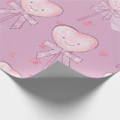 Kawaii Heart Lollipop Pattern – Pastel Paarse Cadeaupapier (Hoek)
