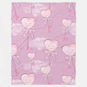 Kawaii Heart Lollipop Pattern – Pastel Paarse Fleece Deken