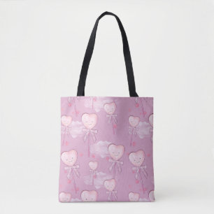 Kawaii Heart Lollipop Pattern – Pastel Paarse Tote Bag