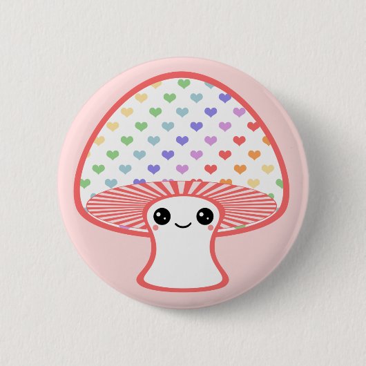 Kawaii Heart Mushroom Ronde Button 5,7 Cm (Voorkant)