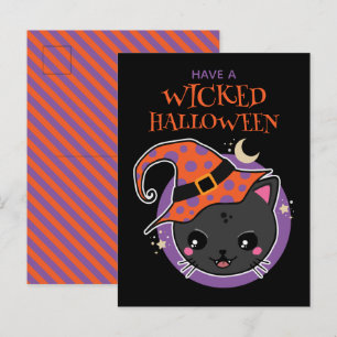 Kawaii Heks Kat Halloween Briefkaart
