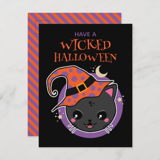 Kawaii Heks Kat Halloween Briefkaart (Voorkant / Achterkant)
