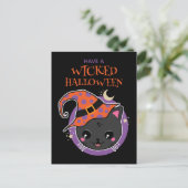 Kawaii Heks Kat Halloween Briefkaart (Staand voorkant)