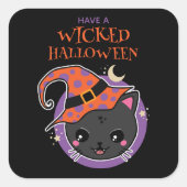 Kawaii Heks Kat Halloween Vierkante Sticker (Voorkant)