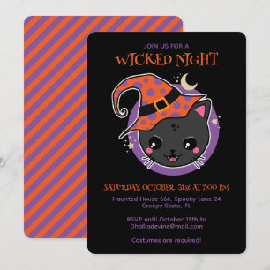 Kawaii Heksenkat Halloweenfeest Kaart
