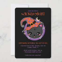 Kawaii Heksenkat Halloweenfeest Kaart